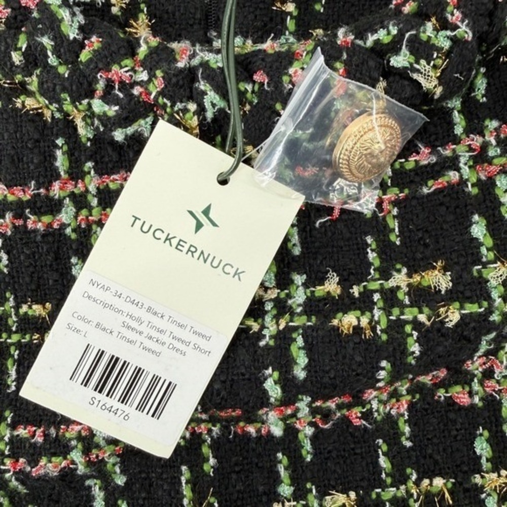 Tuckernuck Jackie Holly Tinsel Tweed Short Sleeve Dress Black Size Large Festive - Picture 5 of 9